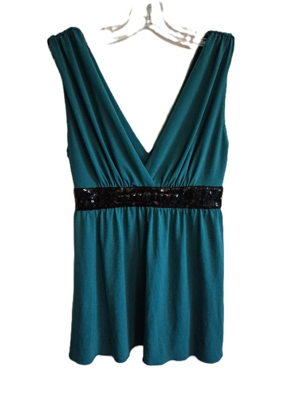 Candie's Baby Doll Peplum Double V-neck Sequin Embellishment Sleeveless Blouse